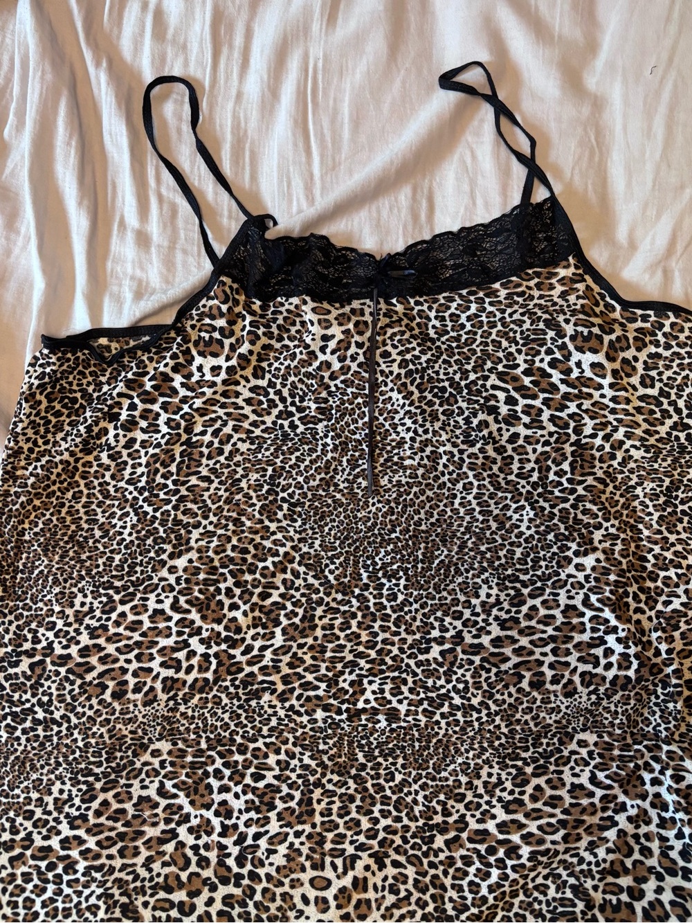 Leopard Print Lace-Trim Cami Slip Dress - Black & Brown